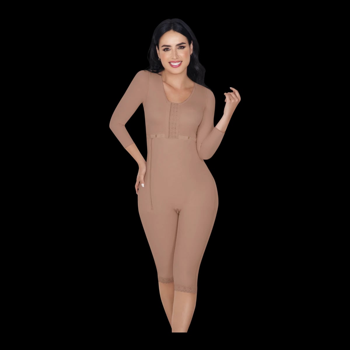 Body Molding Knee-Length Side Zipper Full Bodysuit