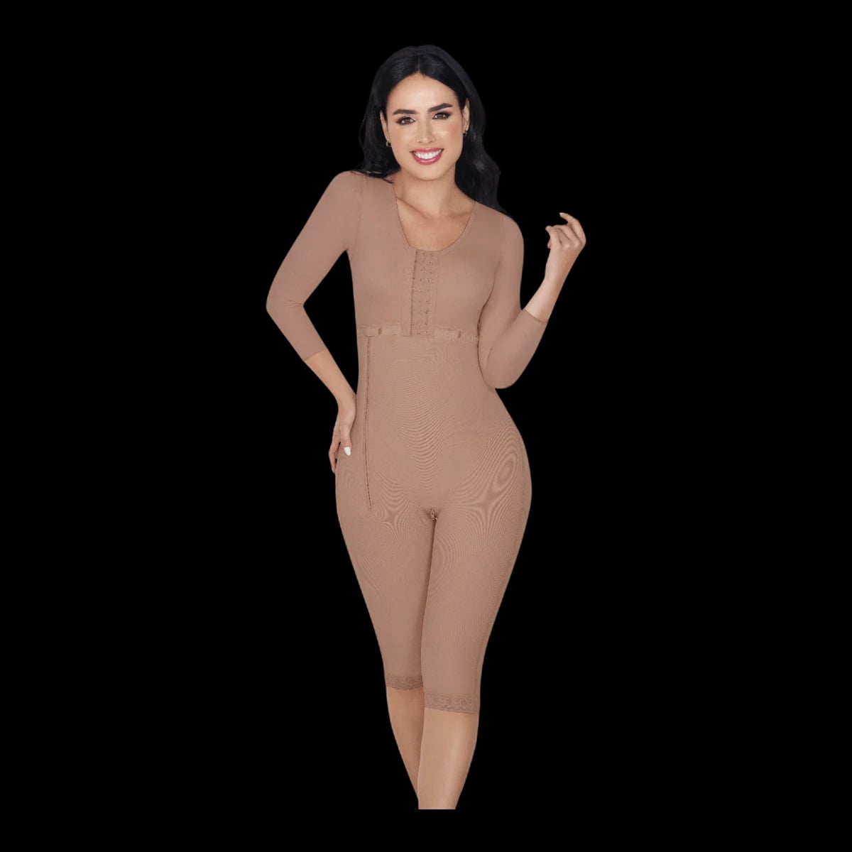 Body Molding Knee-Length Side Zipper Full Bodysuit