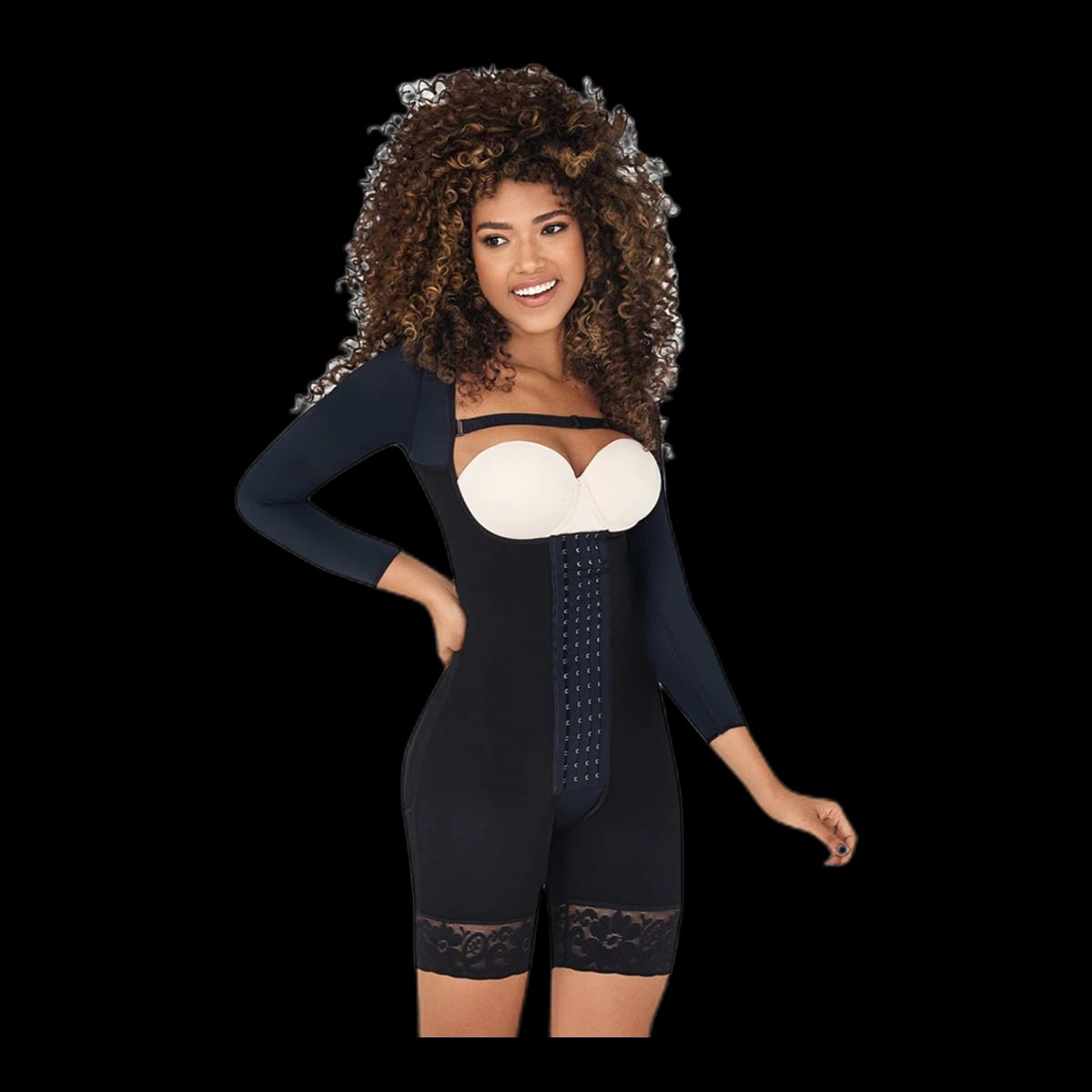 Open Bust Curvy Power Control Garment with Sleeves